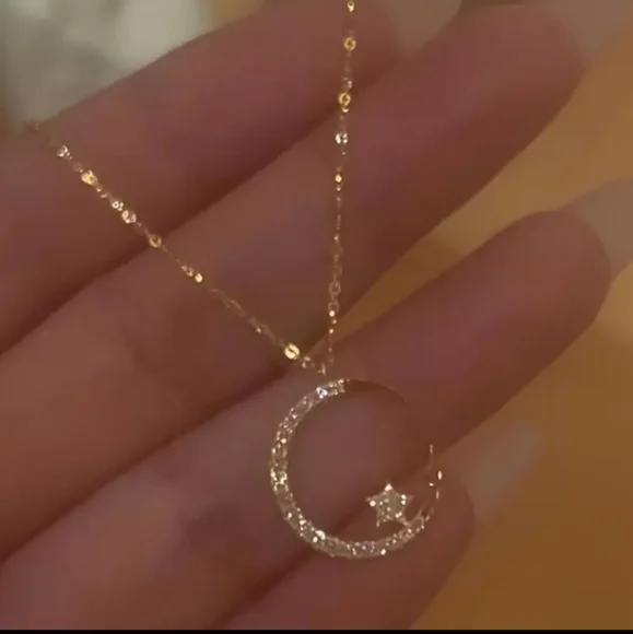 14k.Gold Plated Crescent Moon Necklace - Picture 8 of 11